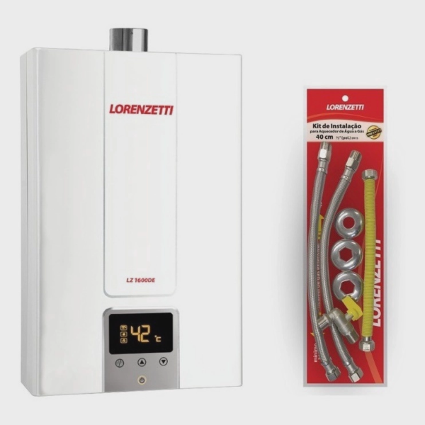 Aquecedor De Água A Gás Gn Lz1600de Com Kit Instalação Lorenzetti