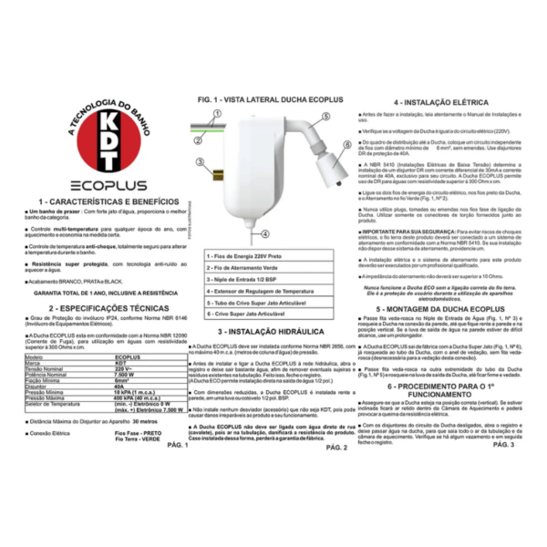 DUCHA ECOPLUS BLACK 220V 7500W KDT 2839 - Imagem 3